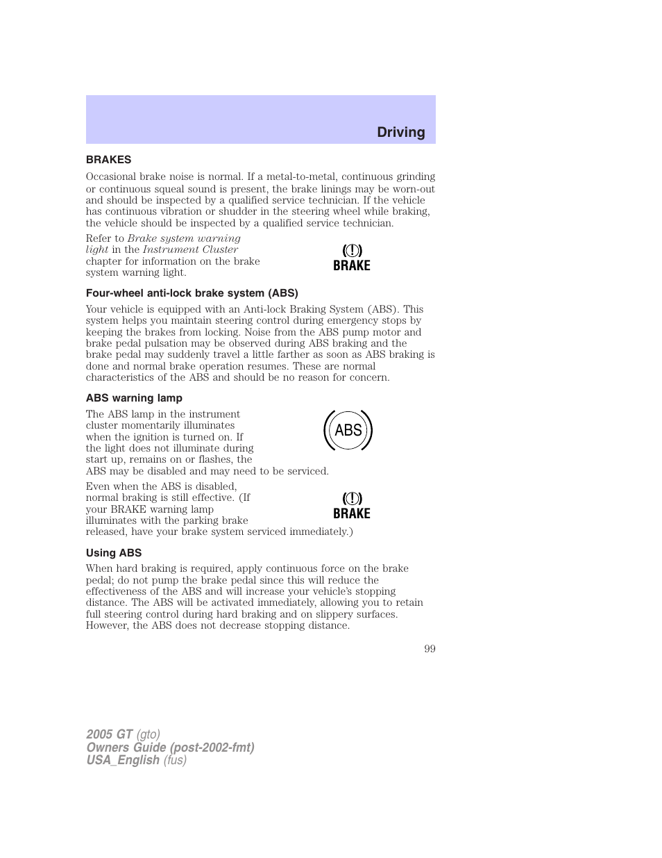 FORD 2005 GT User Manual | Page 99 / 200