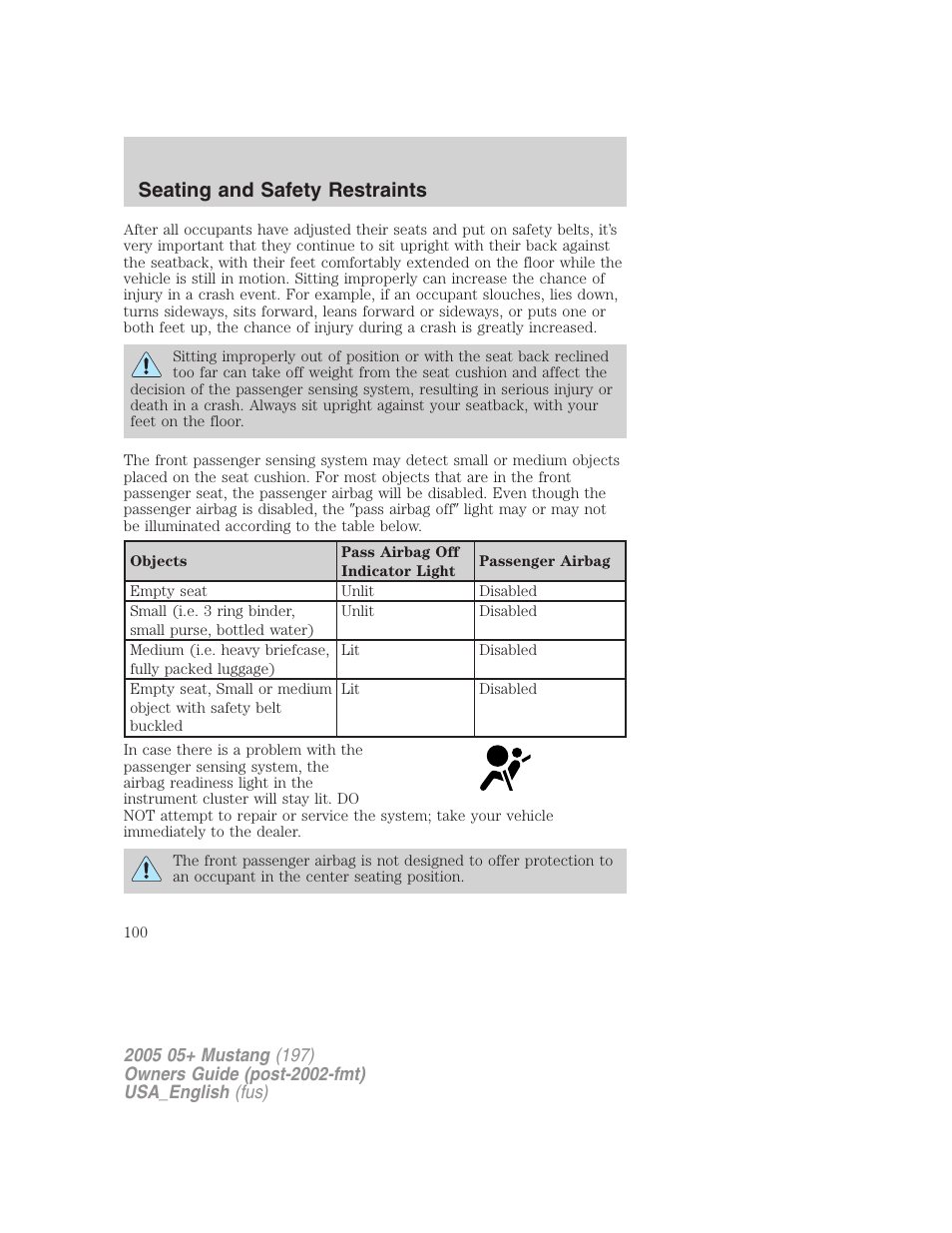 Seating and safety restraints | FORD 2005 Mustang v.1 User Manual | Page 100 / 240