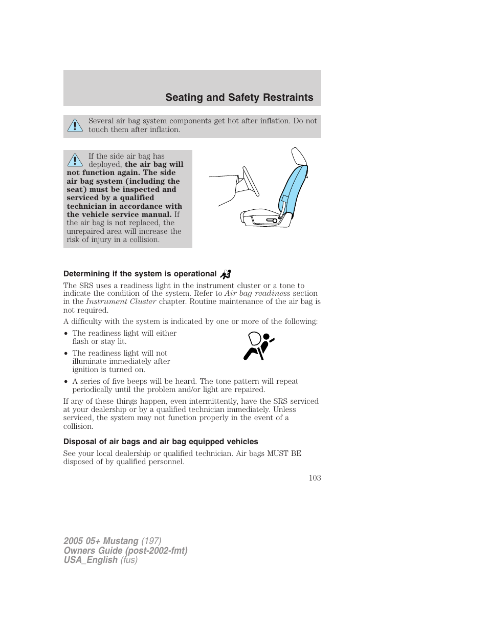 Seating and safety restraints | FORD 2005 Mustang v.1 User Manual | Page 103 / 240