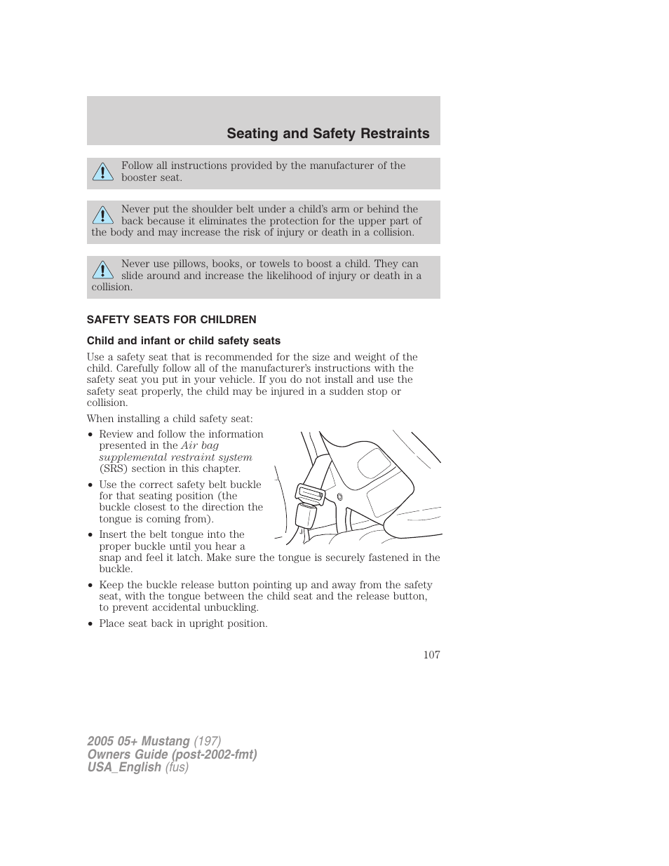 Seating and safety restraints | FORD 2005 Mustang v.1 User Manual | Page 107 / 240