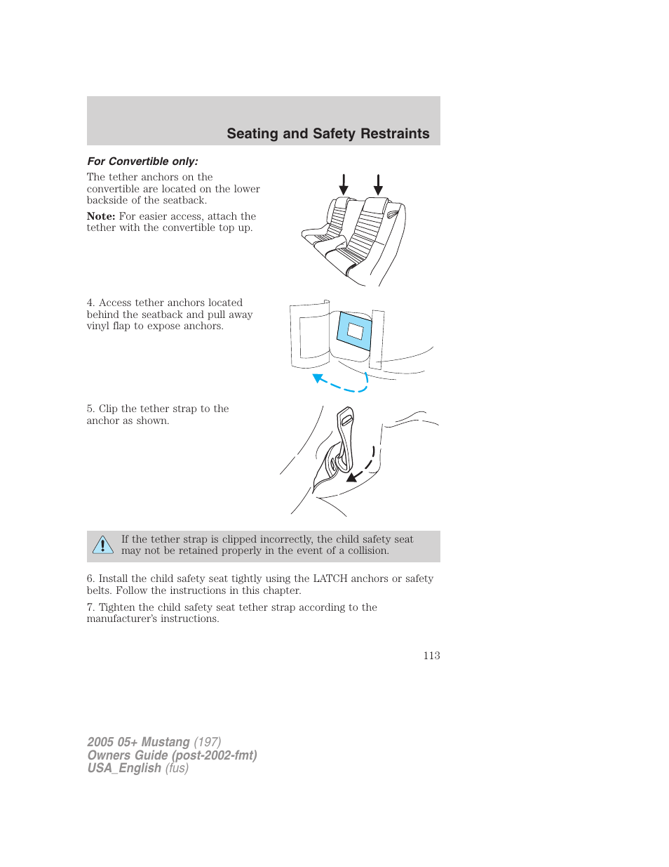 Seating and safety restraints | FORD 2005 Mustang v.1 User Manual | Page 113 / 240