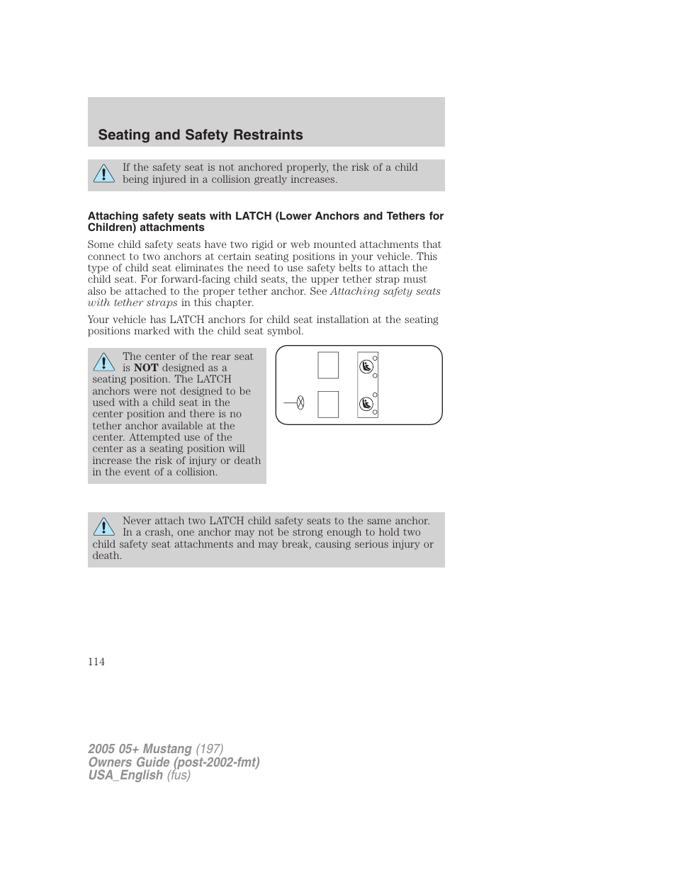 Seating and safety restraints | FORD 2005 Mustang v.1 User Manual | Page 114 / 240