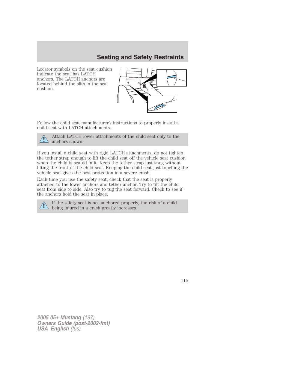Seating and safety restraints | FORD 2005 Mustang v.1 User Manual | Page 115 / 240