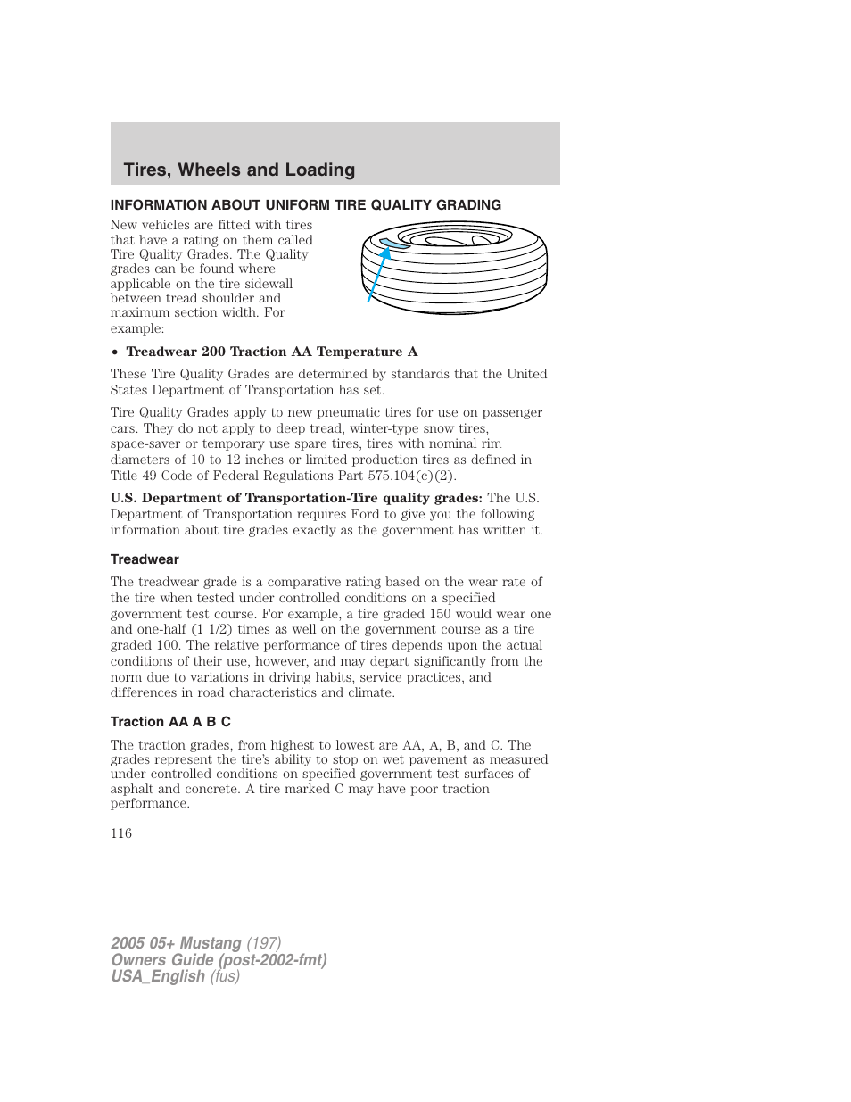 Tires, wheels and loading | FORD 2005 Mustang v.1 User Manual | Page 116 / 240