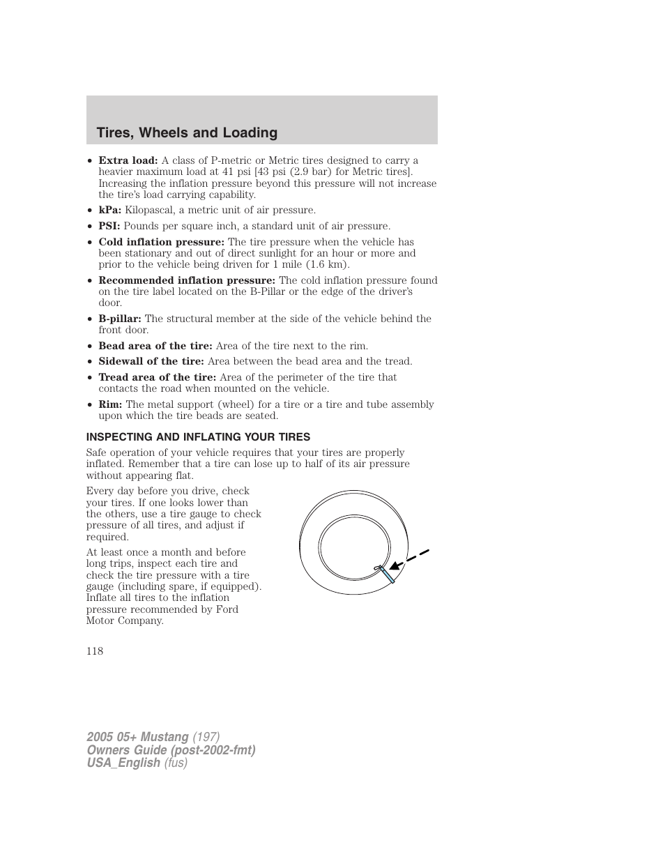 Tires, wheels and loading | FORD 2005 Mustang v.1 User Manual | Page 118 / 240