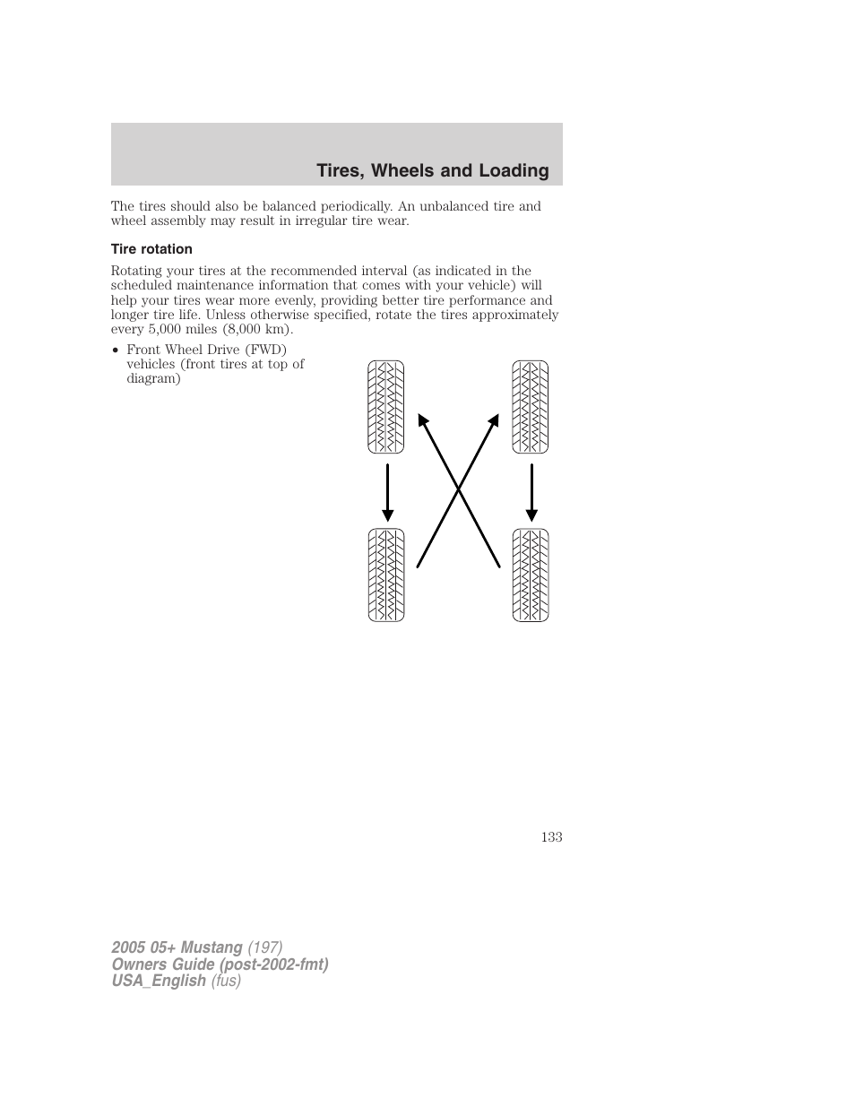 Tires, wheels and loading | FORD 2005 Mustang v.1 User Manual | Page 133 / 240