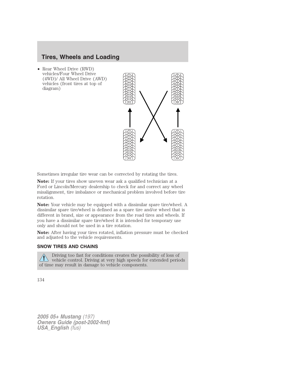 Tires, wheels and loading | FORD 2005 Mustang v.1 User Manual | Page 134 / 240