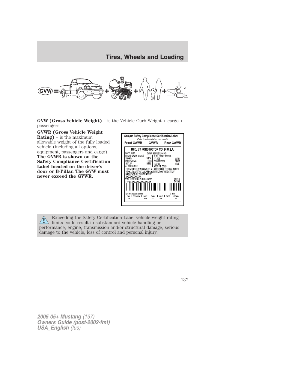 Tires, wheels and loading | FORD 2005 Mustang v.1 User Manual | Page 137 / 240