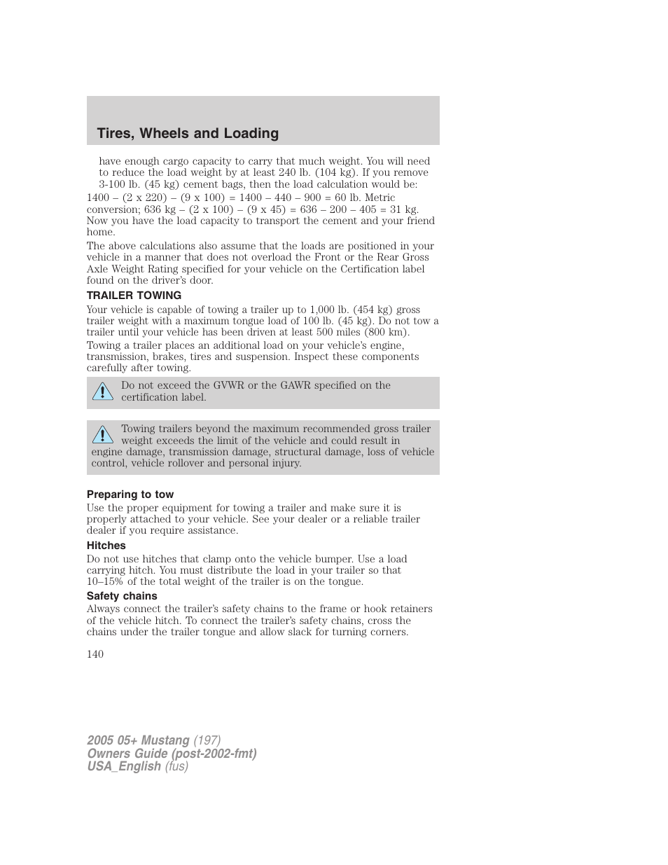 Tires, wheels and loading | FORD 2005 Mustang v.1 User Manual | Page 140 / 240