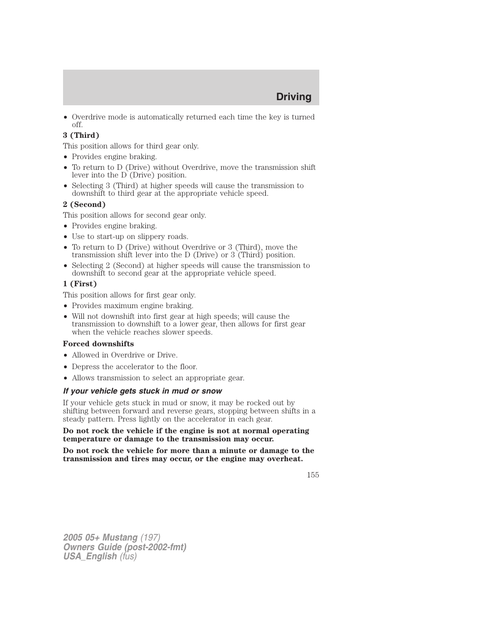 Driving | FORD 2005 Mustang v.1 User Manual | Page 155 / 240