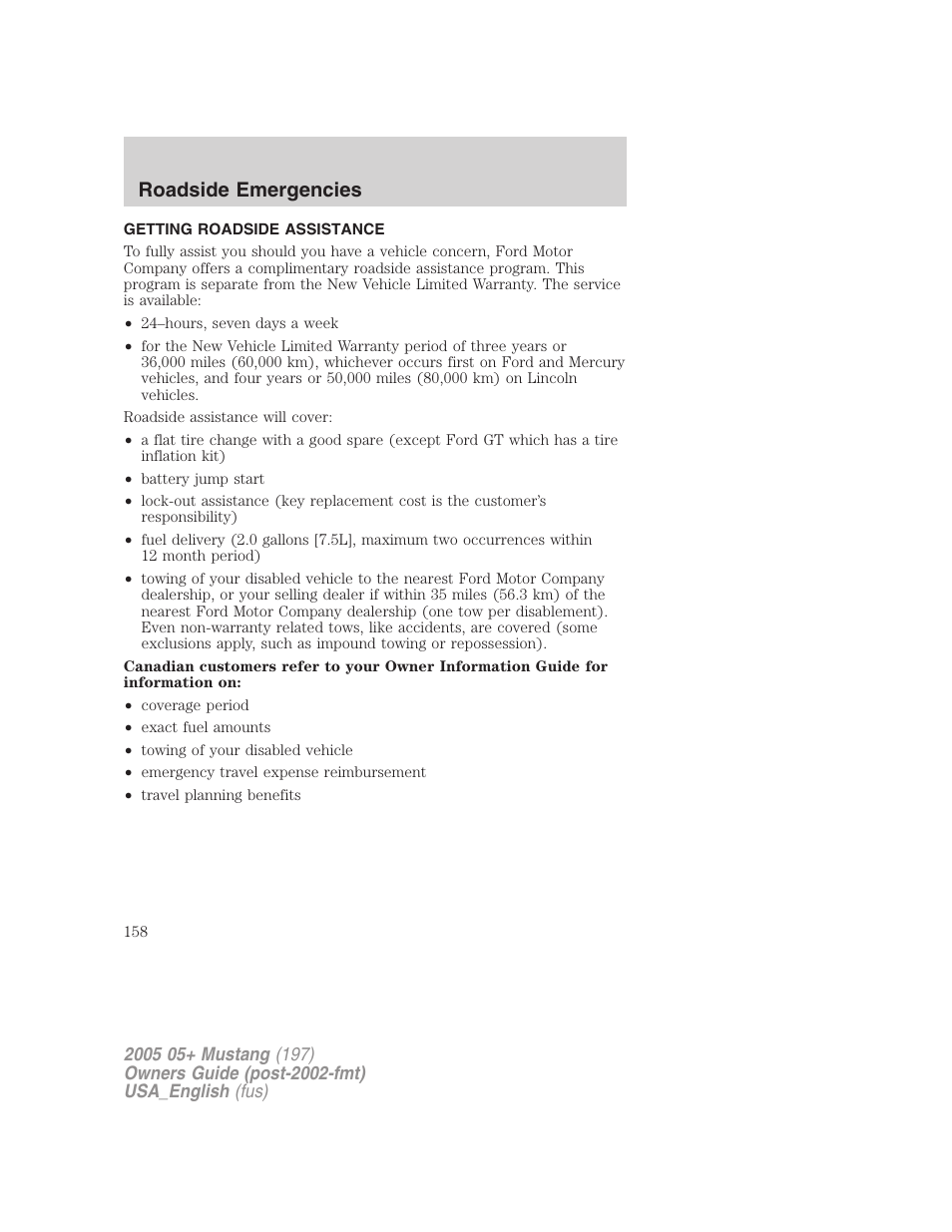 Roadside emergencies | FORD 2005 Mustang v.1 User Manual | Page 158 / 240