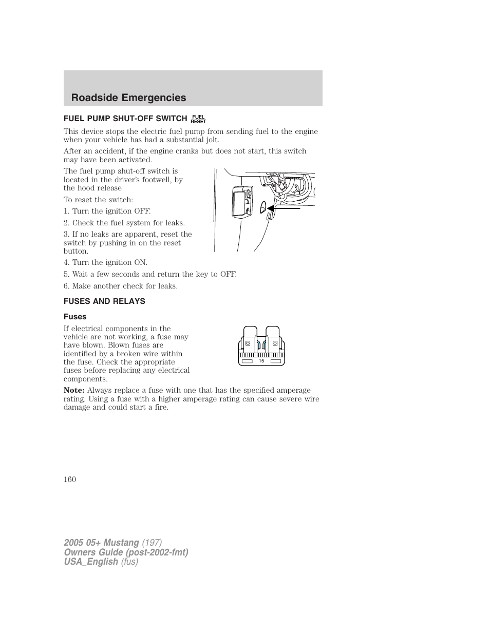 Roadside emergencies | FORD 2005 Mustang v.1 User Manual | Page 160 / 240