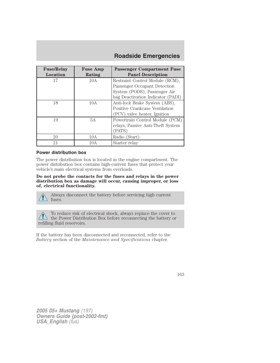 Roadside emergencies | FORD 2005 Mustang v.1 User Manual | Page 163 / 240