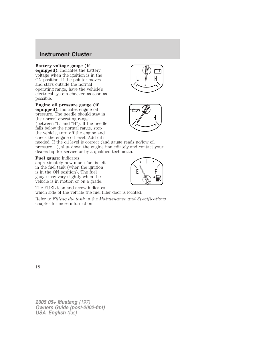 Instrument cluster | FORD 2005 Mustang v.1 User Manual | Page 18 / 240