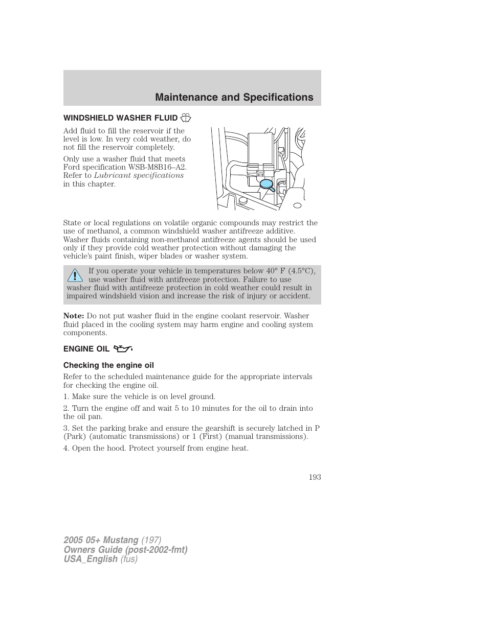 Maintenance and specifications | FORD 2005 Mustang v.1 User Manual | Page 193 / 240