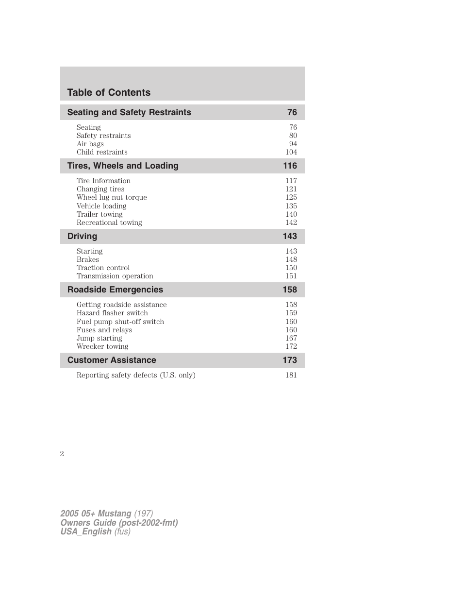FORD 2005 Mustang v.1 User Manual | Page 2 / 240