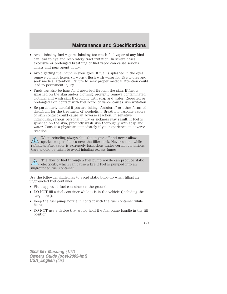 Maintenance and specifications | FORD 2005 Mustang v.1 User Manual | Page 207 / 240