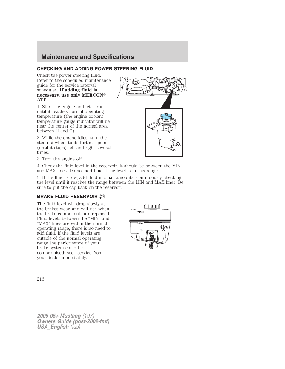 Maintenance and specifications | FORD 2005 Mustang v.1 User Manual | Page 216 / 240