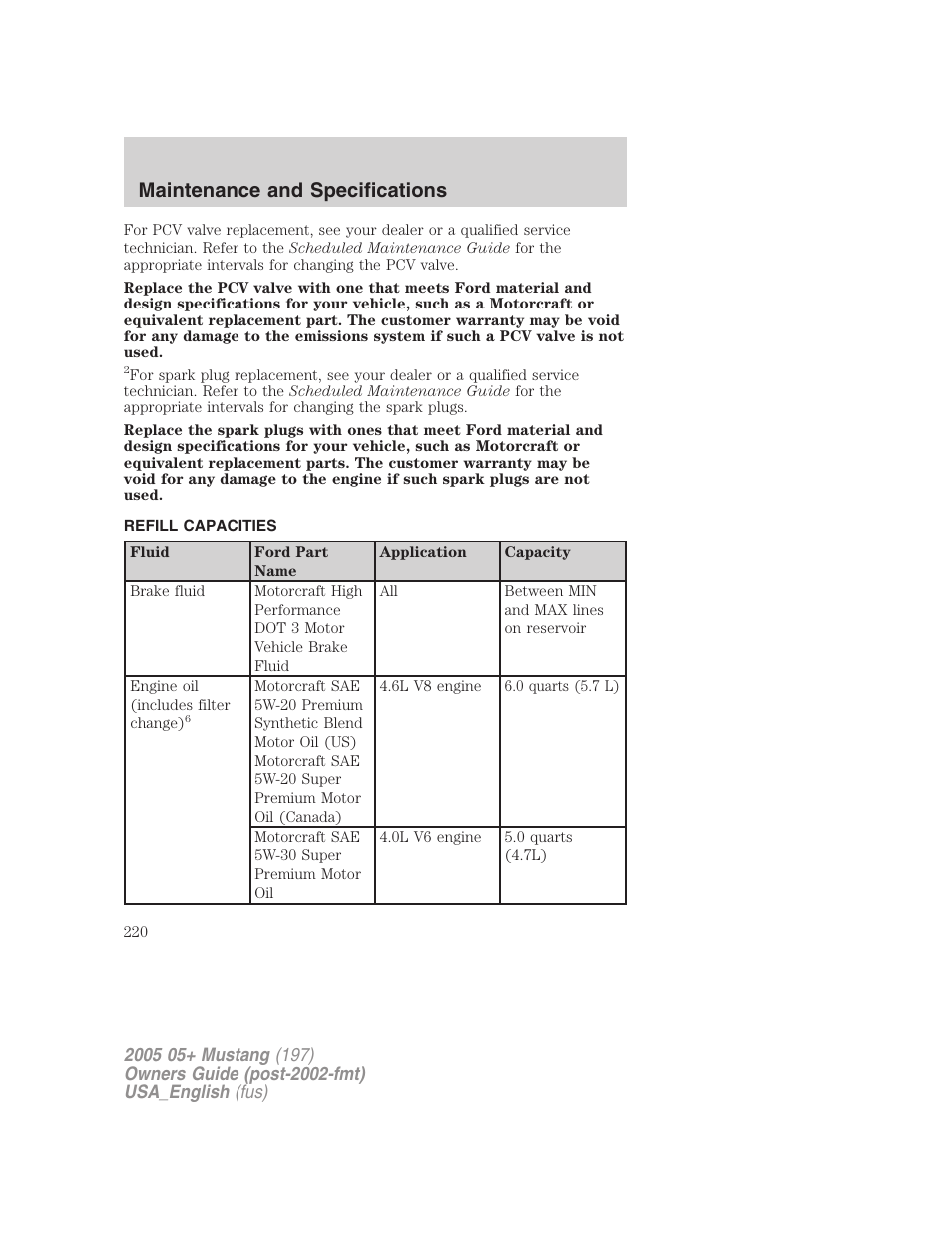 Maintenance and specifications | FORD 2005 Mustang v.1 User Manual | Page 220 / 240