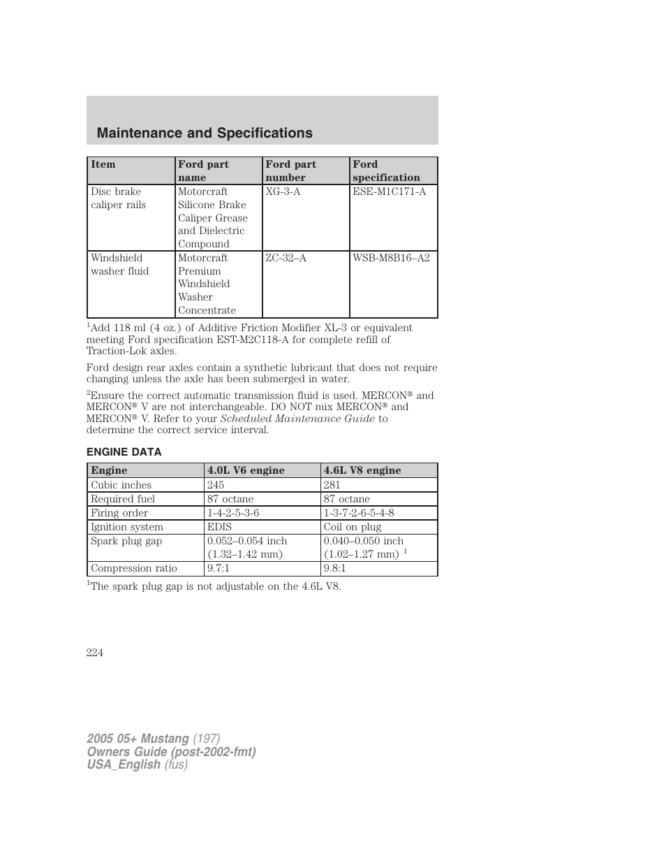 Maintenance and specifications | FORD 2005 Mustang v.1 User Manual | Page 224 / 240