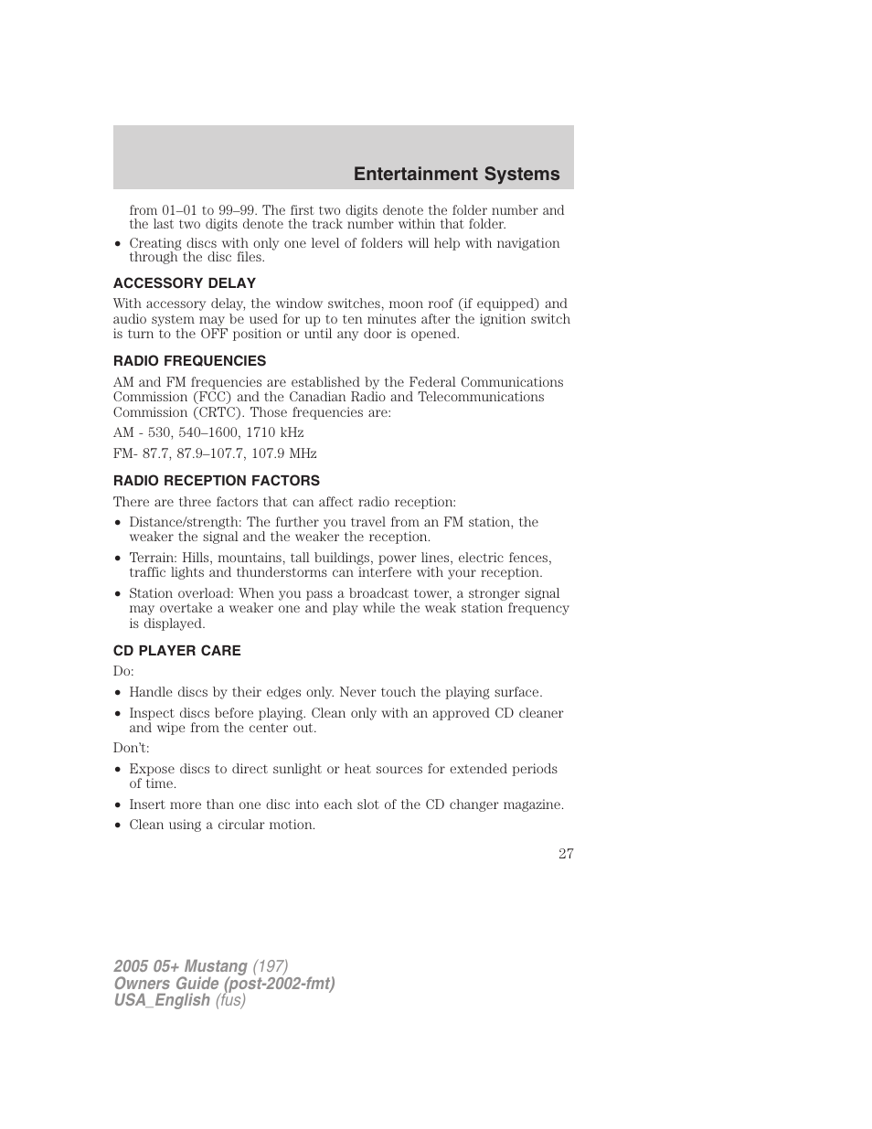 Entertainment systems | FORD 2005 Mustang v.1 User Manual | Page 27 / 240