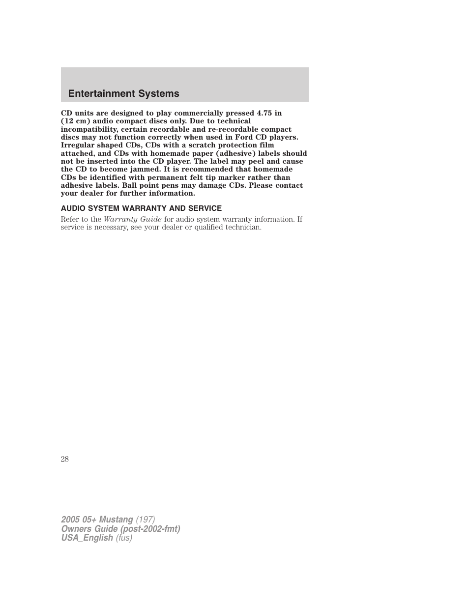 Entertainment systems | FORD 2005 Mustang v.1 User Manual | Page 28 / 240