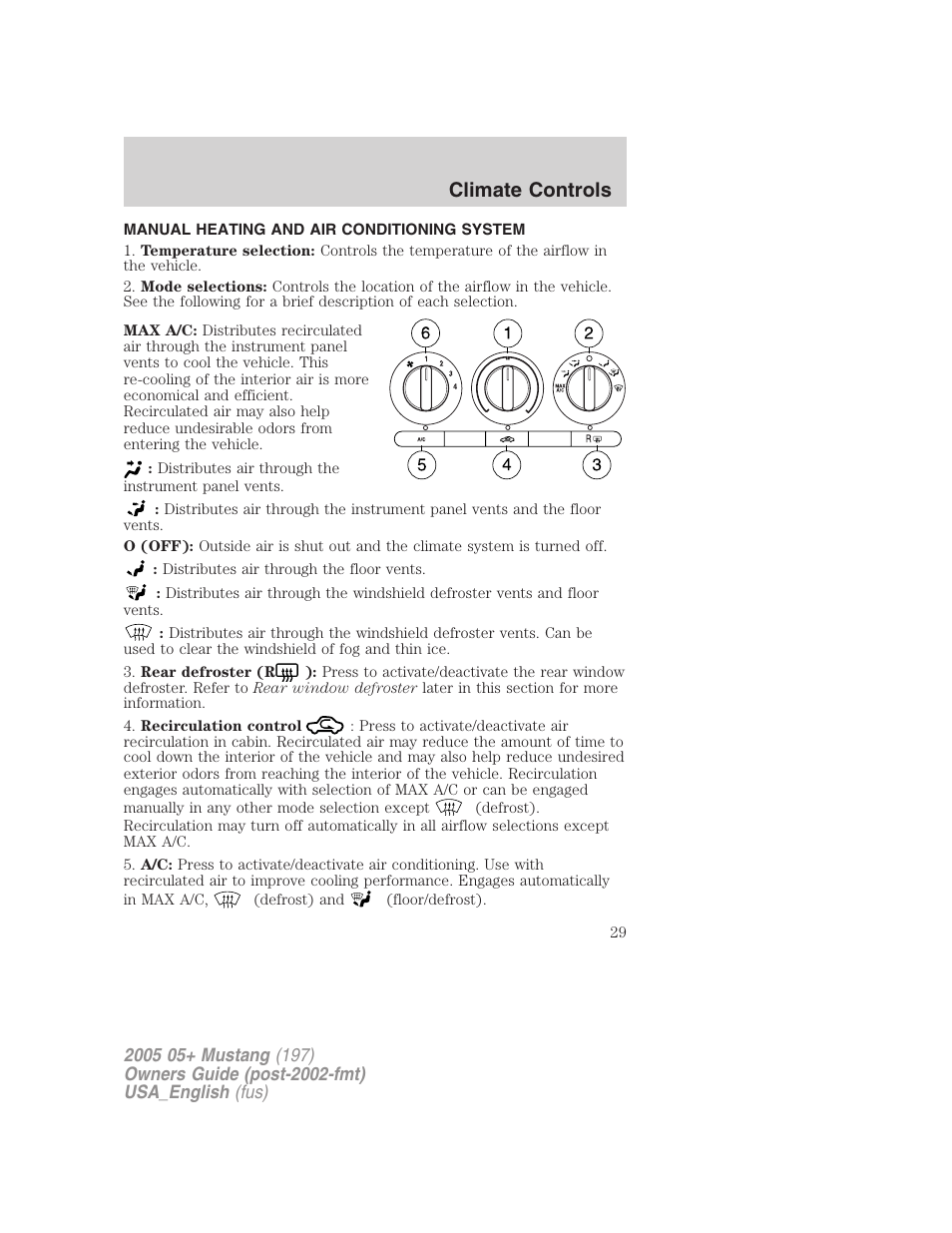 Climate controls | FORD 2005 Mustang v.1 User Manual | Page 29 / 240