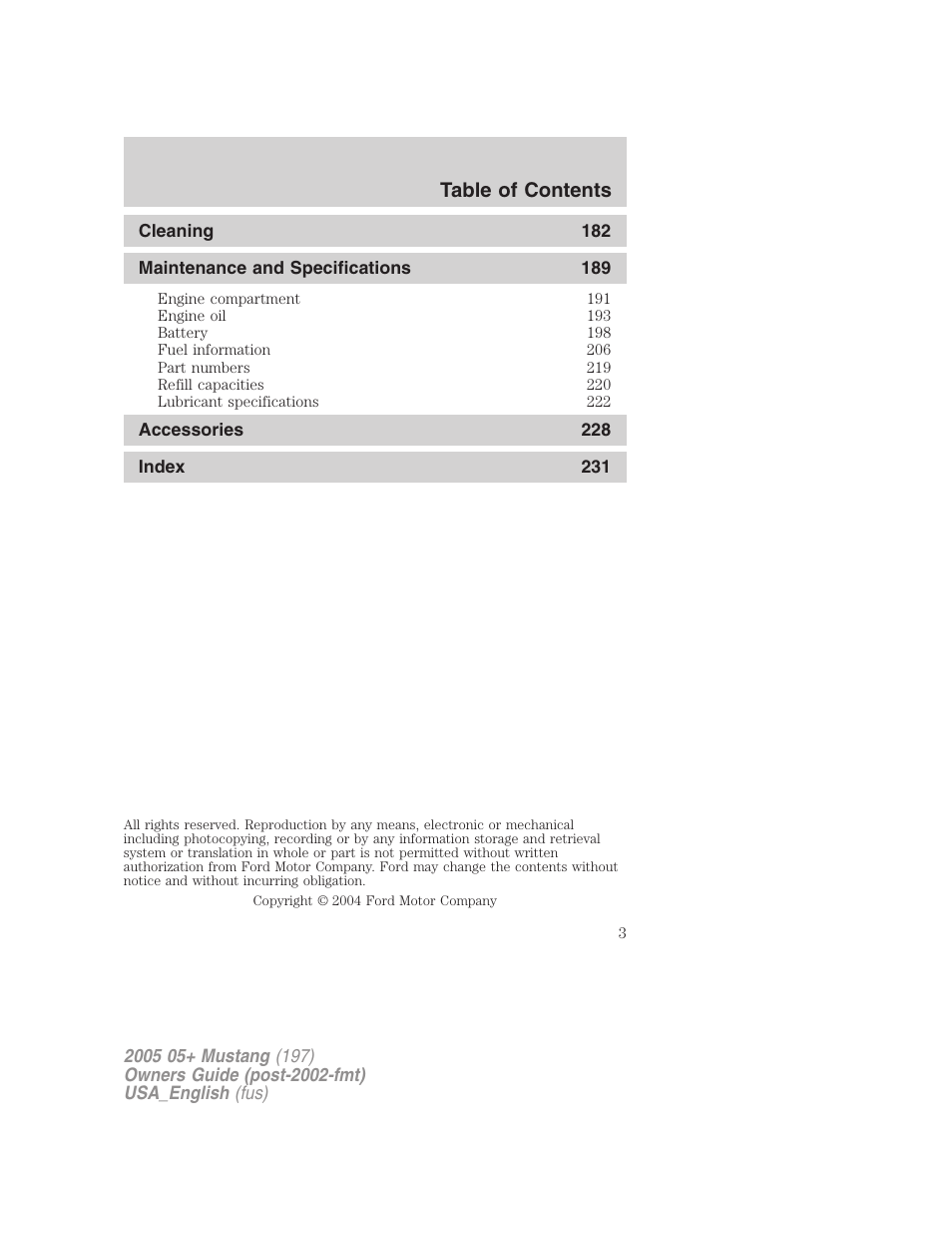 FORD 2005 Mustang v.1 User Manual | Page 3 / 240