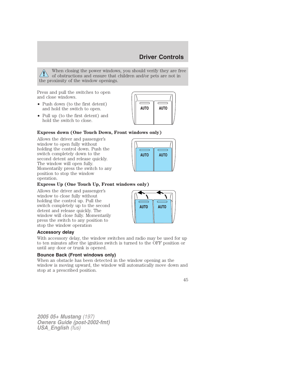 Driver controls | FORD 2005 Mustang v.1 User Manual | Page 45 / 240