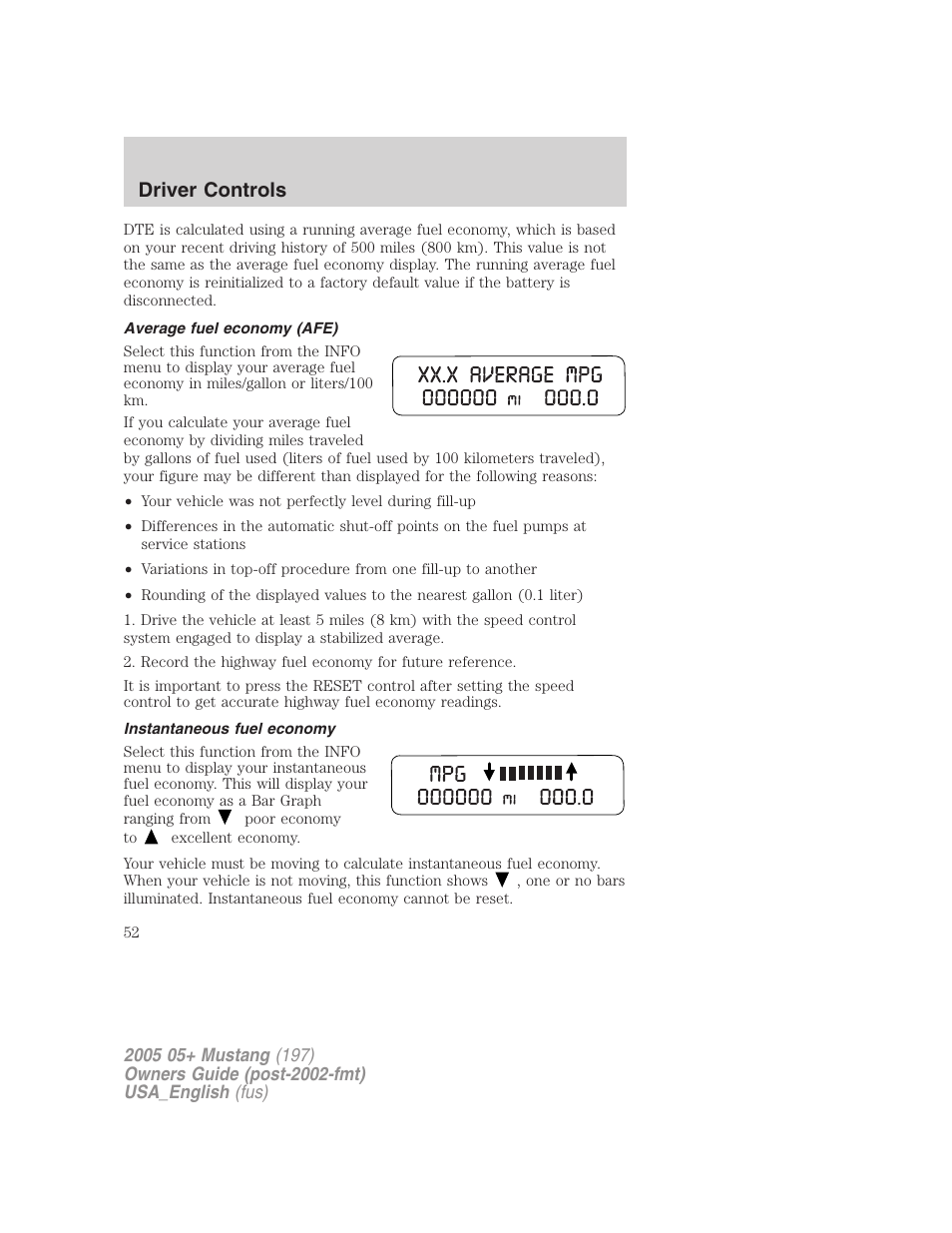 Driver controls | FORD 2005 Mustang v.1 User Manual | Page 52 / 240