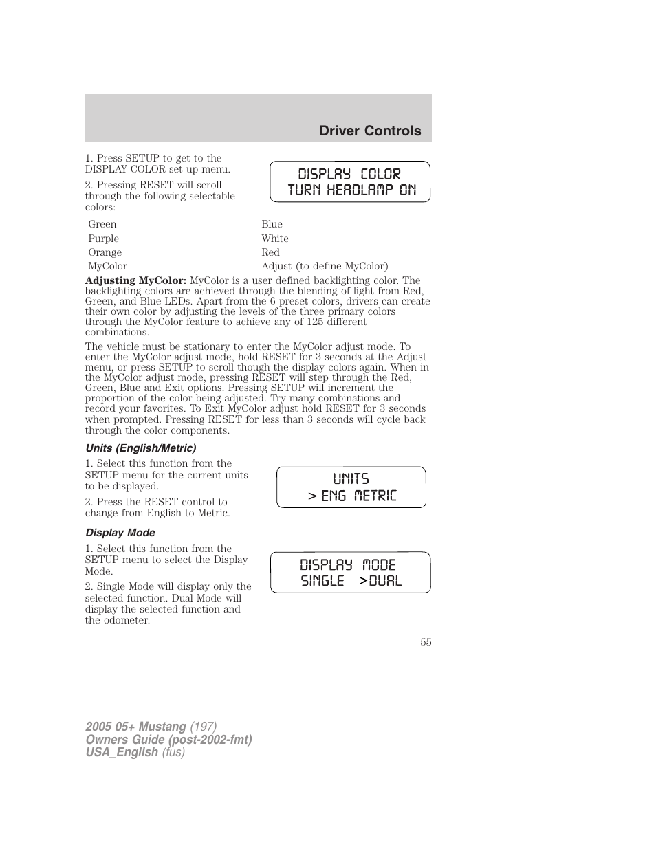 Driver controls | FORD 2005 Mustang v.1 User Manual | Page 55 / 240