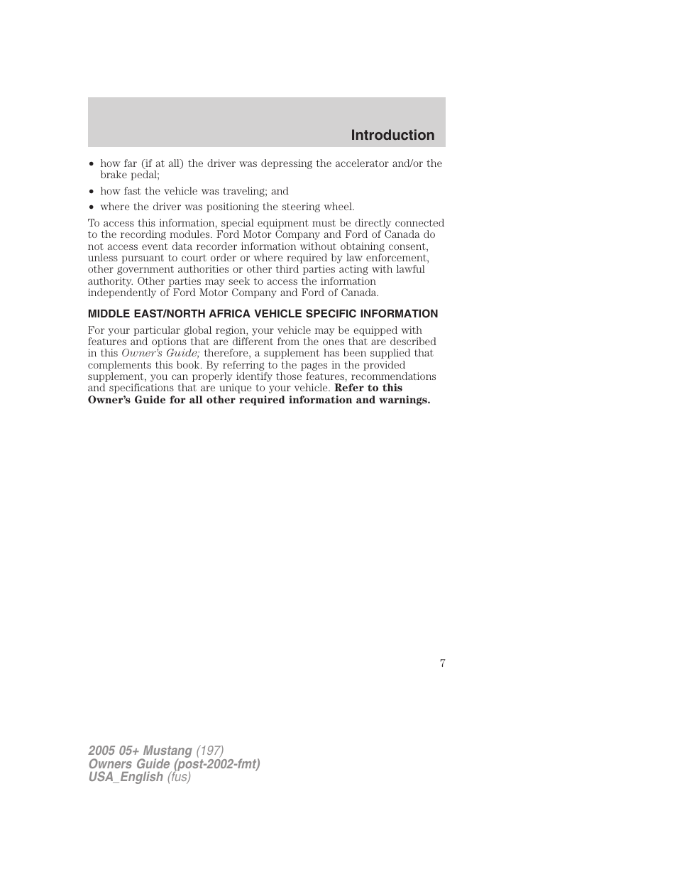 Introduction | FORD 2005 Mustang v.1 User Manual | Page 7 / 240