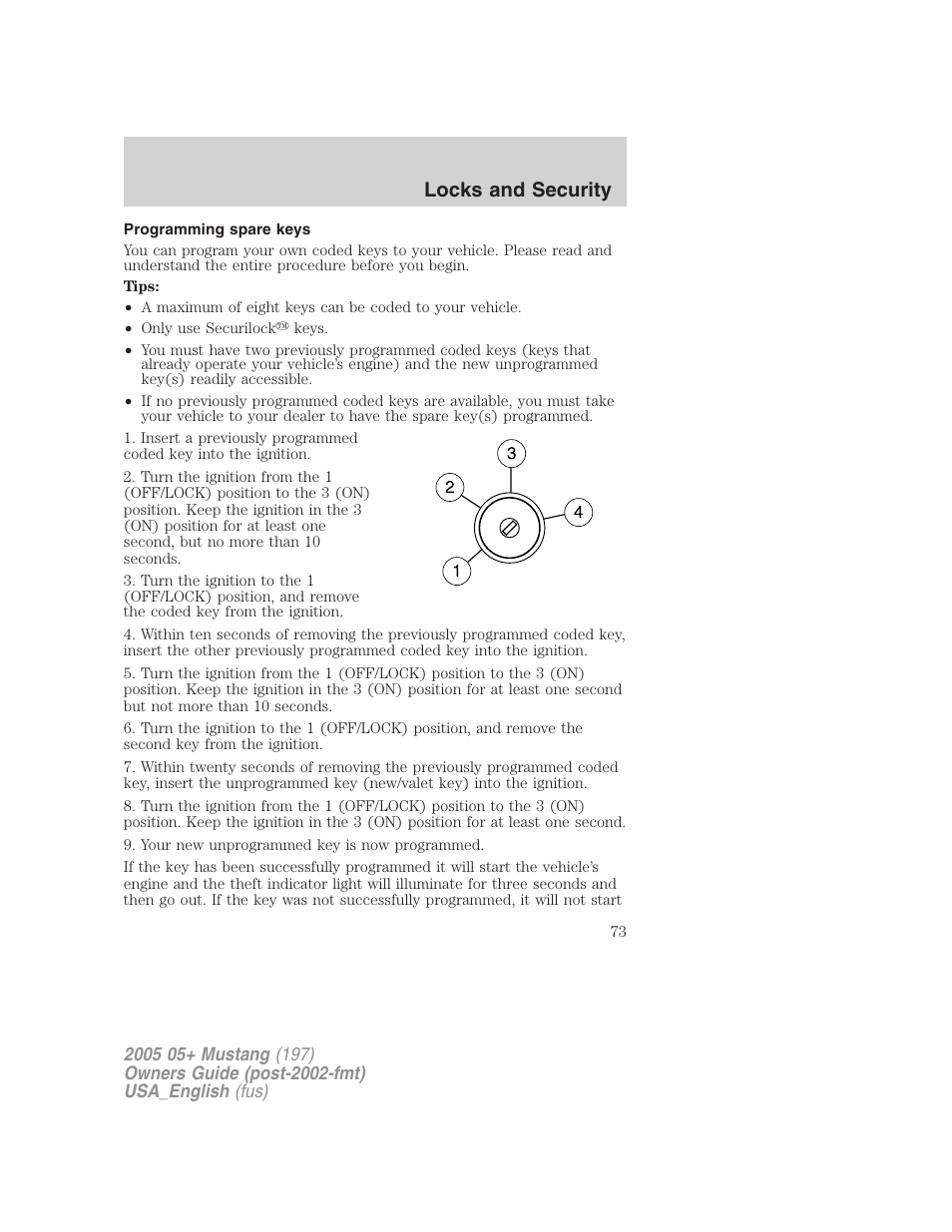 Locks and security | FORD 2005 Mustang v.1 User Manual | Page 73 / 240
