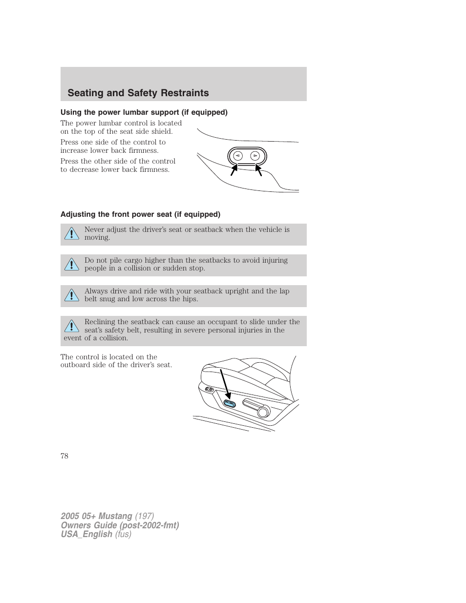 Seating and safety restraints | FORD 2005 Mustang v.1 User Manual | Page 78 / 240