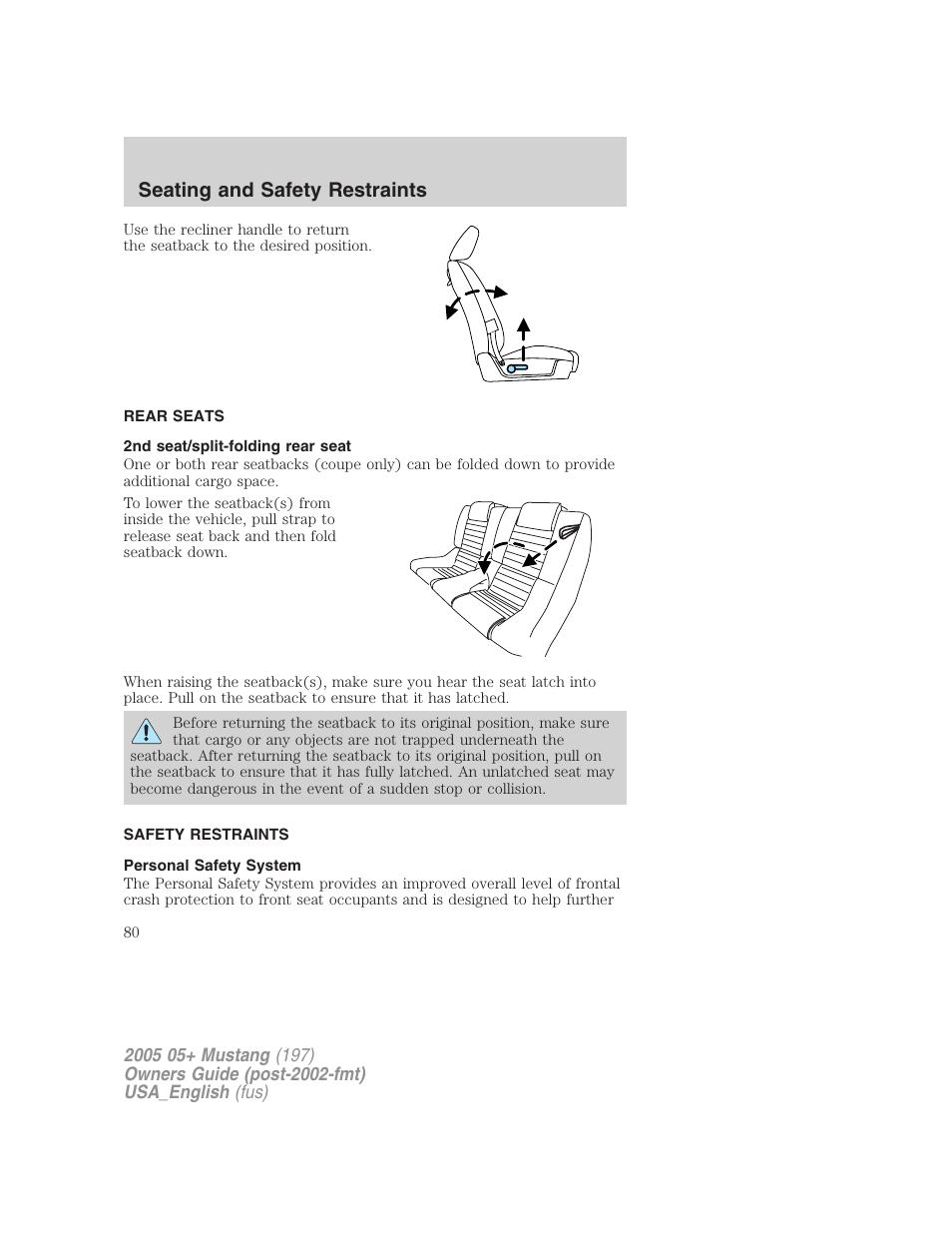 Seating and safety restraints | FORD 2005 Mustang v.1 User Manual | Page 80 / 240