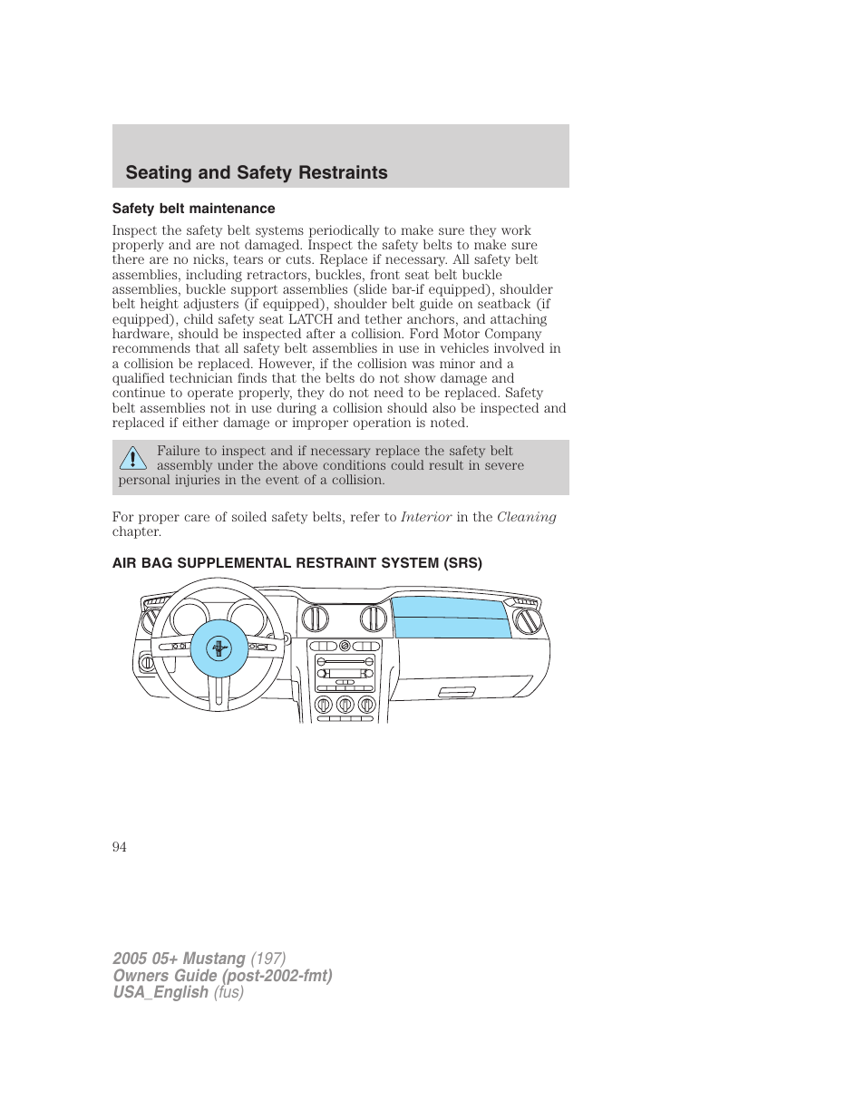 Seating and safety restraints | FORD 2005 Mustang v.1 User Manual | Page 94 / 240