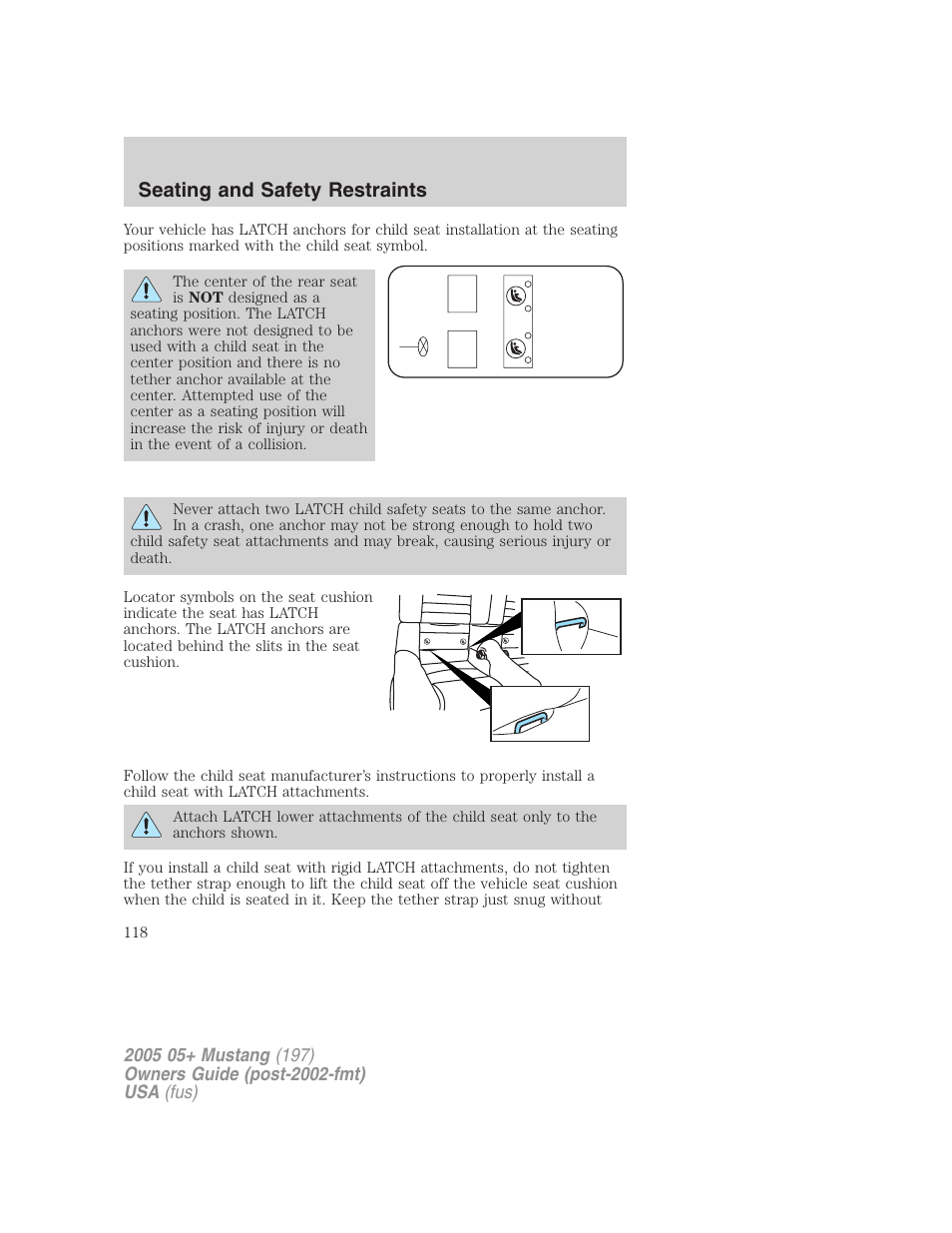 Seating and safety restraints | FORD 2005 Mustang v.2 User Manual | Page 118 / 248