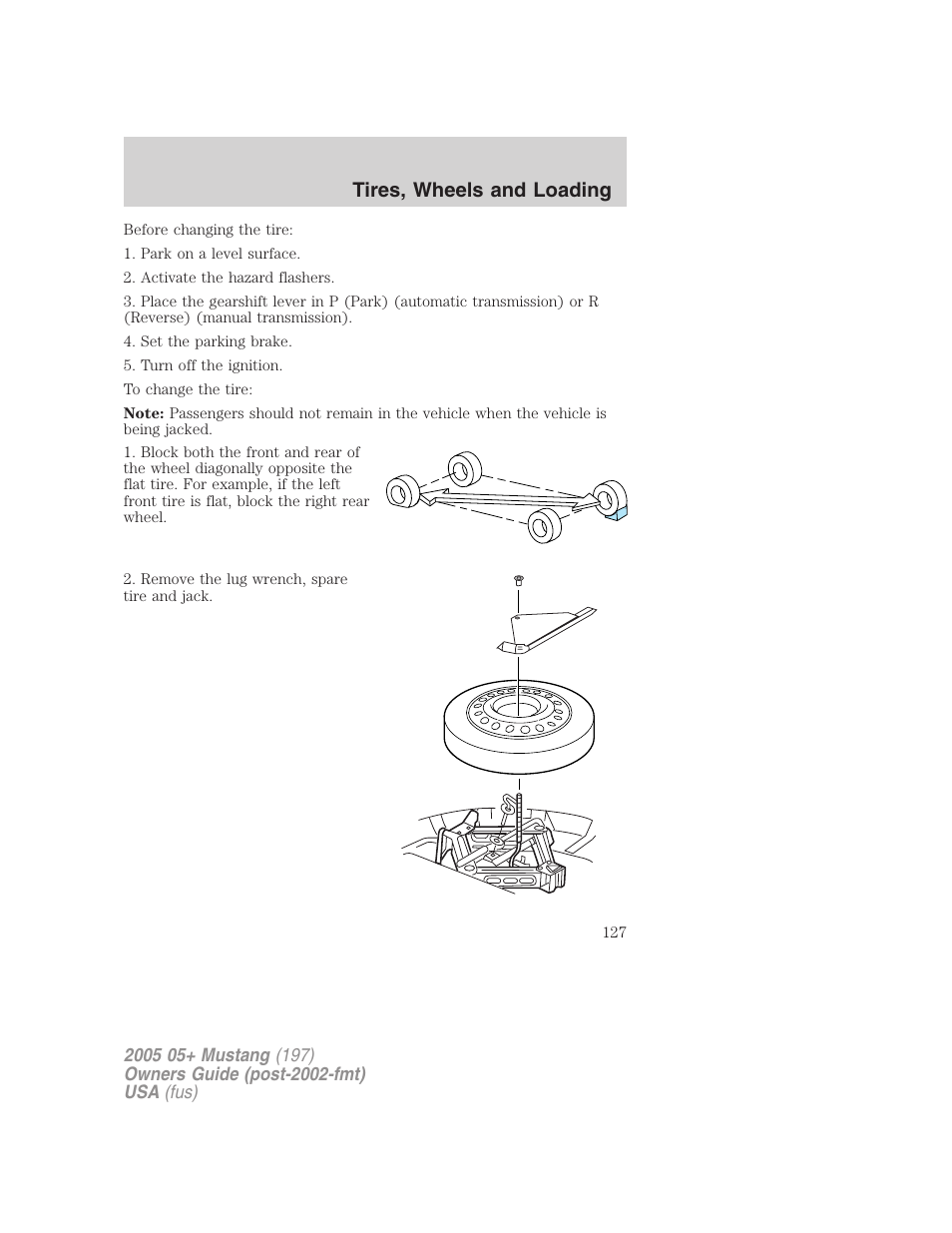 Tires, wheels and loading | FORD 2005 Mustang v.2 User Manual | Page 127 / 248