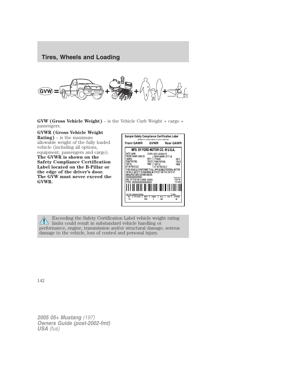 Tires, wheels and loading | FORD 2005 Mustang v.2 User Manual | Page 142 / 248