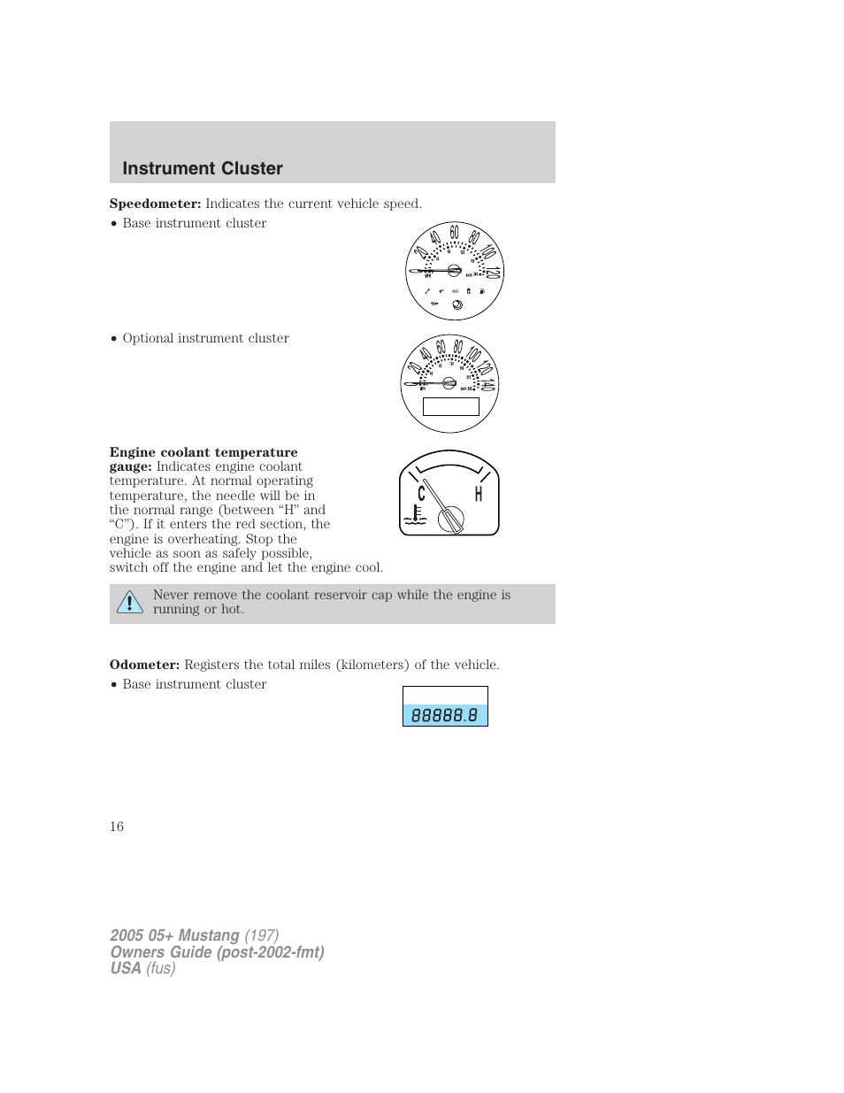 Instrument cluster | FORD 2005 Mustang v.2 User Manual | Page 16 / 248