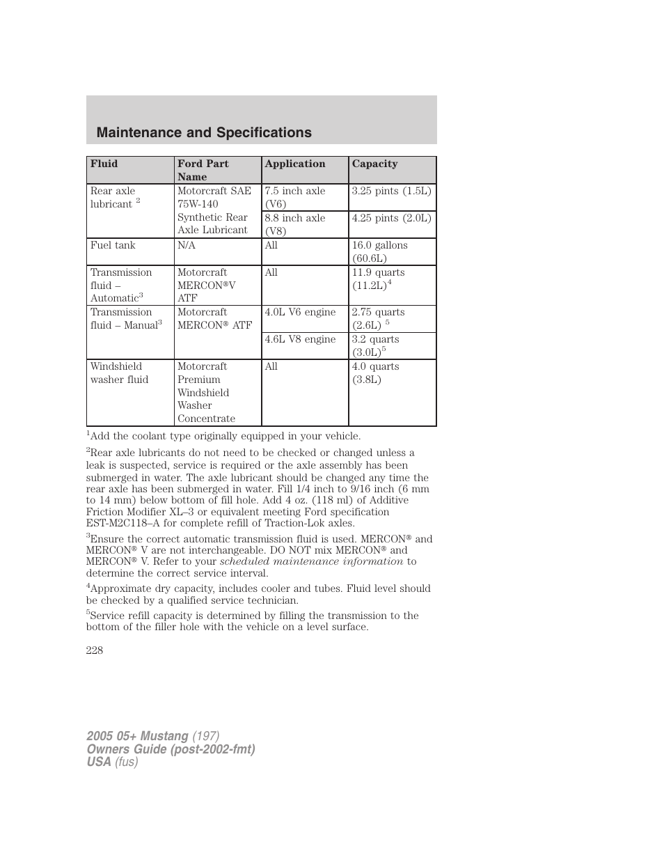 Maintenance and specifications | FORD 2005 Mustang v.2 User Manual | Page 228 / 248