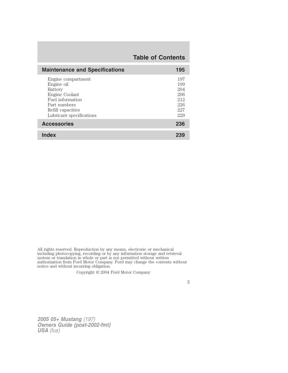 FORD 2005 Mustang v.2 User Manual | Page 3 / 248