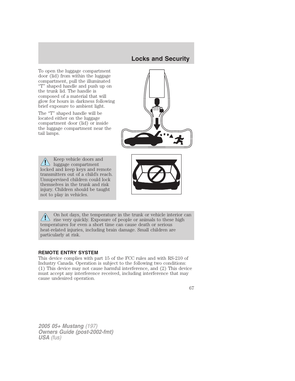 Remote entry system, Locks and security | FORD 2005 Mustang v.2 User Manual | Page 67 / 248