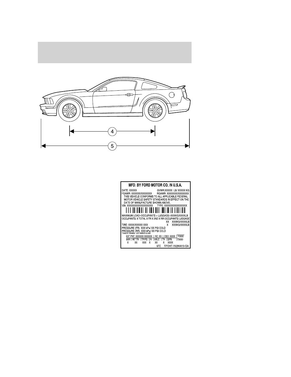 Identifying your vehicle, Certification label, Maintenance and specifications | FORD 2005 Mustang v.3 User Manual | Page 232 / 248