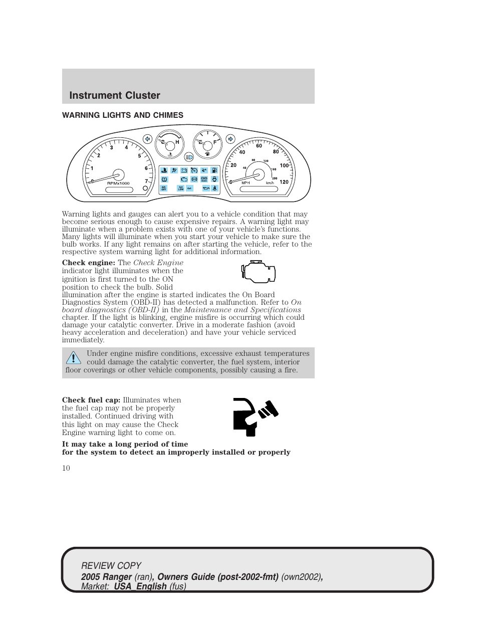 Instrument cluster | FORD 2005 Ranger v.1 User Manual | Page 10 / 256