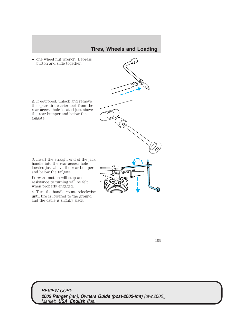 Tires, wheels and loading | FORD 2005 Ranger v.1 User Manual | Page 105 / 256