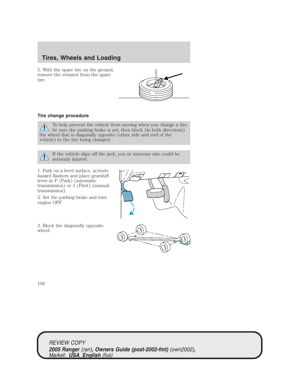 Tires, wheels and loading | FORD 2005 Ranger v.1 User Manual | Page 106 / 256