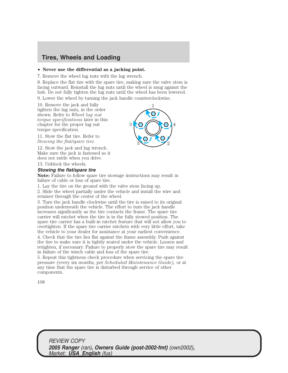 Tires, wheels and loading | FORD 2005 Ranger v.1 User Manual | Page 108 / 256