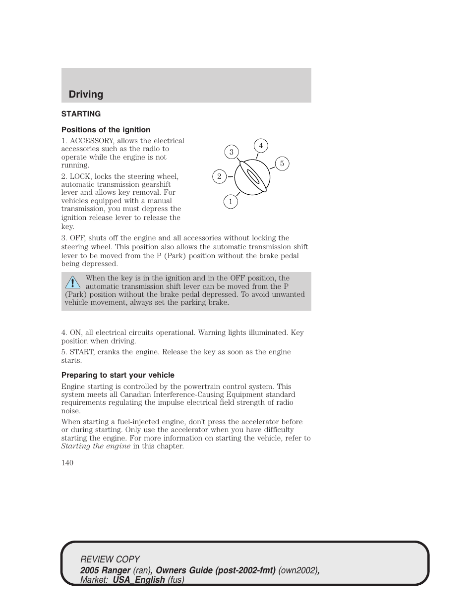 Driving | FORD 2005 Ranger v.1 User Manual | Page 140 / 256