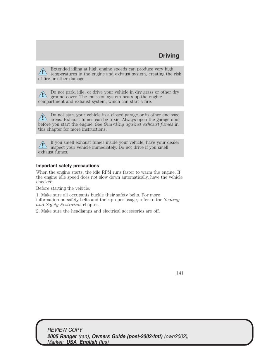 Driving | FORD 2005 Ranger v.1 User Manual | Page 141 / 256